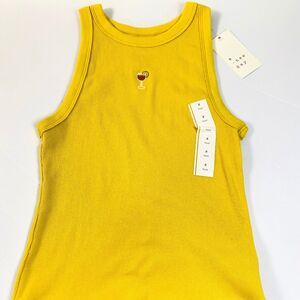 A New Day Embroidered Tank Top Womens Size Small Yellow Ribbed Knit NWT